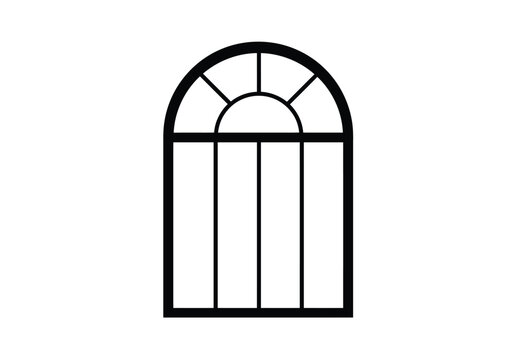 Arch window silhouette. This image shows an arch window silhouette design, also known as an arched window or rounded window. Vector clipart illustration design.