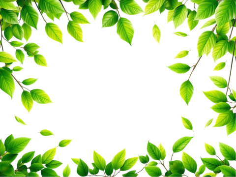 Vibrant Green Leaves Frame on Black Background for Spring Designs on a transparent background