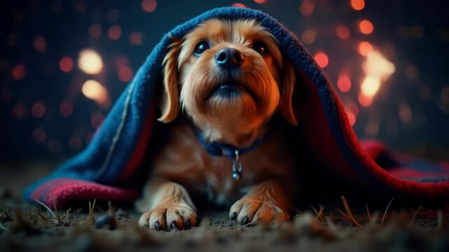 Firework Fright: A Dog's Distress. Ideal for illustrating the negative impact of fireworks on pets