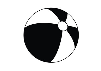 Beach ball silhouette. This image shows a black and white silhouette of a beach ball with alternating segments and a small circular patch. Vector clipart illustration design.