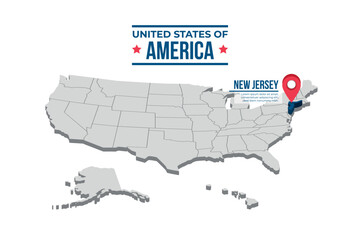 New Jersey Highlighted On A 3D Map Of The United States Of America