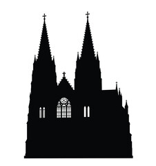 Obraz premium Cathedral silhouette. This image shows a cathedral silhouette with two tall spires, crosses, and detailed windows, also known as a gothic church or religious landmark. clipart illustration design.