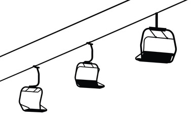 Chair lift silhouette. This image shows a vector clipart illustration design of a chair lift, also known as a ski lift or aerial lift, depicted in silhouette form. Vector clipart illustration design.
