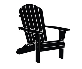 Adirondack chair silhouette. This image shows a silhouette of an Adirondack chair, also known as a Muskoka chair, featuring a slatted back and wide armrests. Vector clipart illustration design.