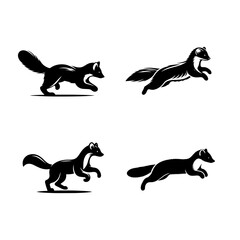 Running Marten Silhouette Vector Set &ndash; Agile Forest Animal in Motion for Wildlife, Predator, and Nature-Themed Design Projects