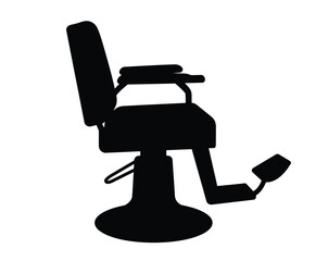 Barber chair silhouette. This image shows a black silhouette of a barber chair, which is a piece of furniture used in salons for haircuts and grooming. Vector clipart illustration design.