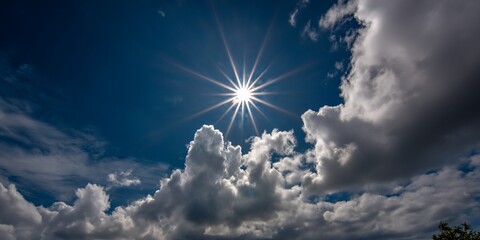 Dramatic Sky with Sun and Clouds. Possible use Nature background, weather forecast, educational material