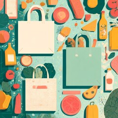 Travel items flat lay, minimalist style.