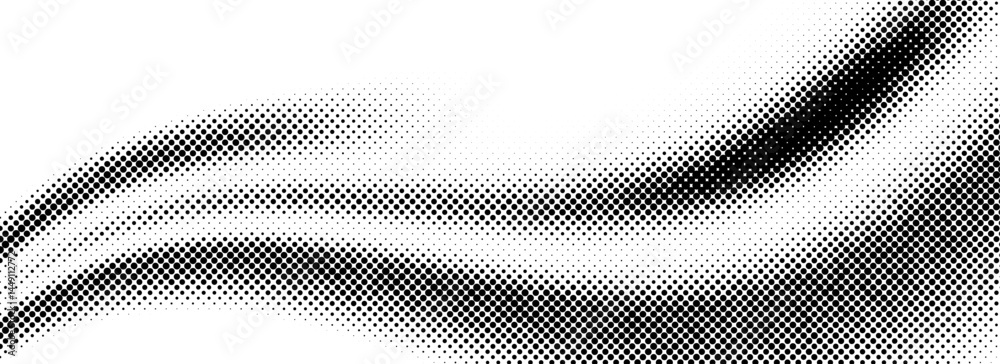 Aufkleber black halftone dot wave pattern. abstract grain fluid texture background. dotted grit curve wallpape