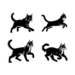 Running Bobcat Silhouette Vector Set &ndash; Agile Wildcat in Motion for Wildlife, Forest Predator, and Nature-Themed Design Projects

