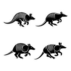 Running Armadillo Silhouette Vector Set &ndash; Dynamic Armored Mammal in Motion for Wildlife, Desert, and Nature-Themed Design Projects