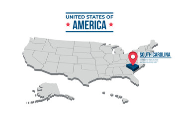 Obraz premium South Carolina Highlighted On A 3D Map Of The United States Of America