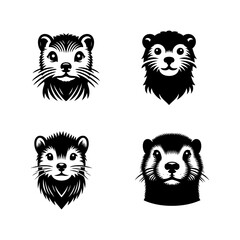Weasel Face Silhouette Vector Set &ndash; Detailed Portrait of a Wild Mammal for Wildlife, Nature, and Animal-Themed Design Projects