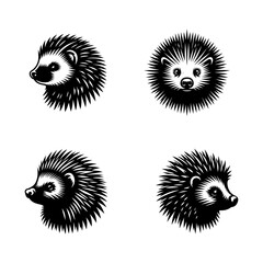 Porcupine Face Silhouette Vector Set &ndash; Detailed Portrait of a Quilled Mammal for Wildlife, Nature, and Animal-Themed Design Projects