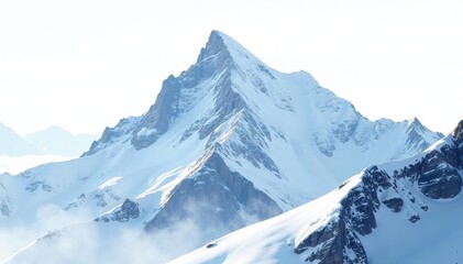 Fototapeta premium Snow-covered mountain peak against bright white sky, white, peak, pure
