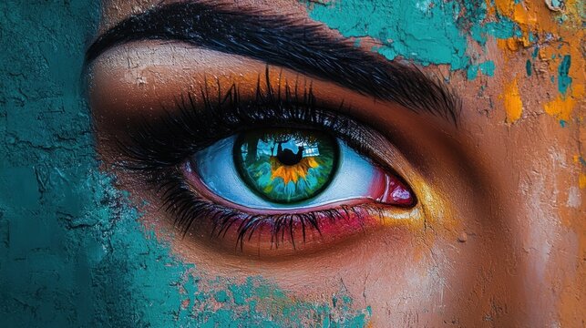 Close-up of vibrant eye with artistic face paint