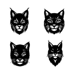 Bobcat Face Silhouette Vector Set &ndash; Detailed Portrait of a Wild Feline for Wildlife, Predator, and Nature-Themed Design Projects

