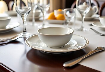 table set with a bowl, plate and silverware
