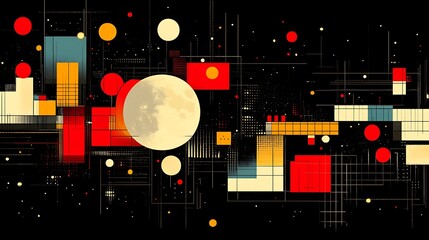 Obraz premium Geometric dreamscape with moon and elements