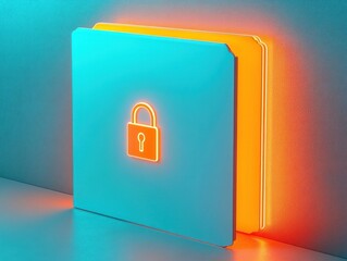 Secure medical records concept with glowing lock on folder illustration
