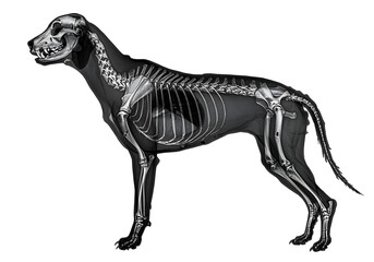 Fototapeta premium Anatomical Illustration of a Dog with Visible Skeleton and Organs