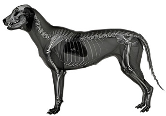 Fototapeta premium Anatomical Illustration of a Dog with Visible Skeleton and Organs