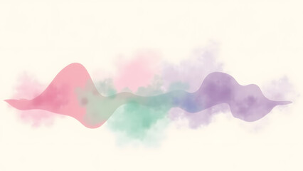Watercolor soundwave (pastel pink/mint/lavender) on cream. Feathery edges with paper texture. Indie/wellness vibe.
