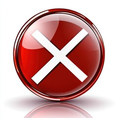 Obraz premium Red button with a white 'X' in the center, glossy, 3D effect Circular, digital icon