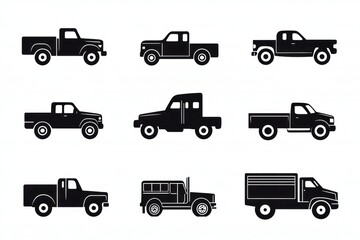 Naklejka premium Truck icons, side view, various models, transportation, graphic design