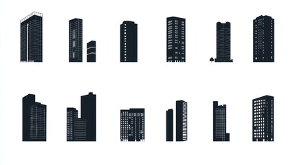 Cityscape silhouettes various high-rise buildings