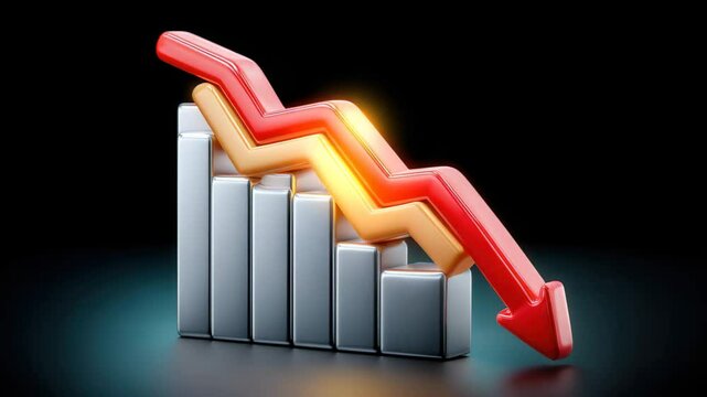 Red Arrow Downward Trend on a Bar Graph with Modern Design Elements