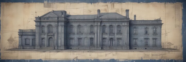 Obraz premium Photo effect on aged blueprint; artistic architectural mockup, stylish, mockup, blueprint