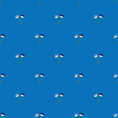 Seamless Blue Floral Pattern With Minimalist Stylized Flowers