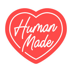 human made logo in a heart shape icon. Created by humans with love.