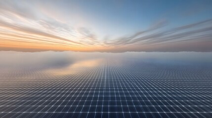 Geometric horizon with pastel sky, creating a futuristic, serene perspective