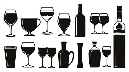 Wine Glass & Bottle Illustrations