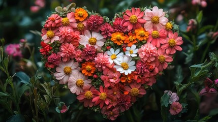 Heart-shaped floral arrangement of various colors