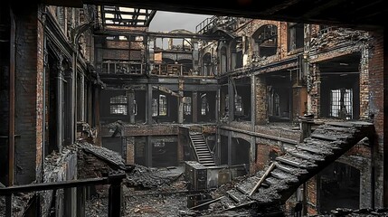 Burnt building interior