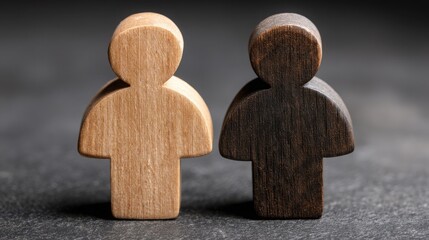 Two wooden figures depicting the concept of adaptive detachment and emotional shift in human interactions and relationships