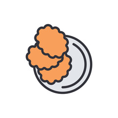 Fried chicken colored icons, minimalist vector illustration ,simple transparent graphic element .Isolated on white background