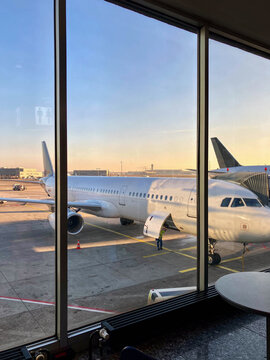 Airbus seen from window at airport