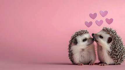 [Cute hedgehog couple sharing affectionate moment] Adorable Hedgehog Duo Shares Sweet Moment of Friendship Amidst Hearts & Warmth.