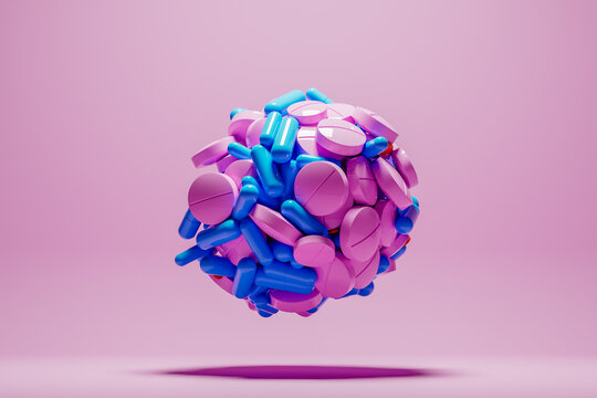 Colorful assortment of medication in an abstract design concept
