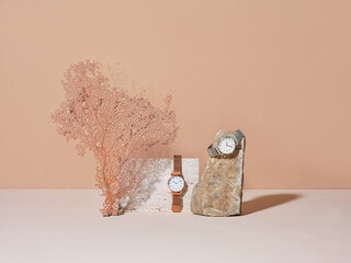 Minimalist Display of Elegant Watches on Natural Background