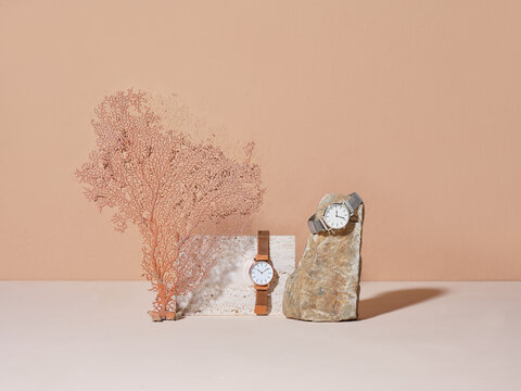 Minimalist Display of Elegant Watches on Natural Background