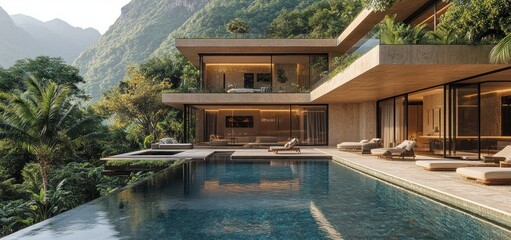 Fototapeta premium Luxury Villa nestled in Lush Tropical Mountains