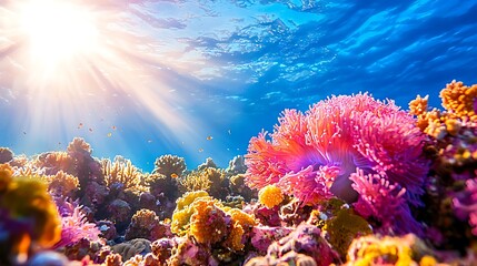 Naklejka premium Vibrant Coral Reef Ecosystem in Warm Waters