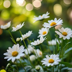 Fototapeta premium A Lush Bunch of Delicate White Flowers Blooming Vibrantly in a Gentle Breeze Under Soft Sunlight