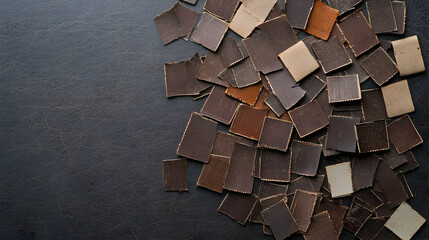 Pile Of Colorful Square Food Pieces On Dark Background