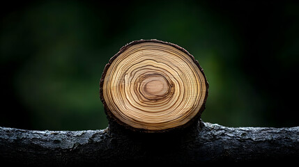 Close Up Wood Cross Section Against Dark Background